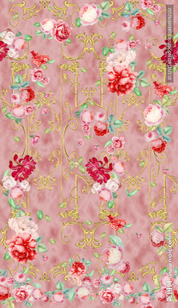 粉色花卉图案布料纹理