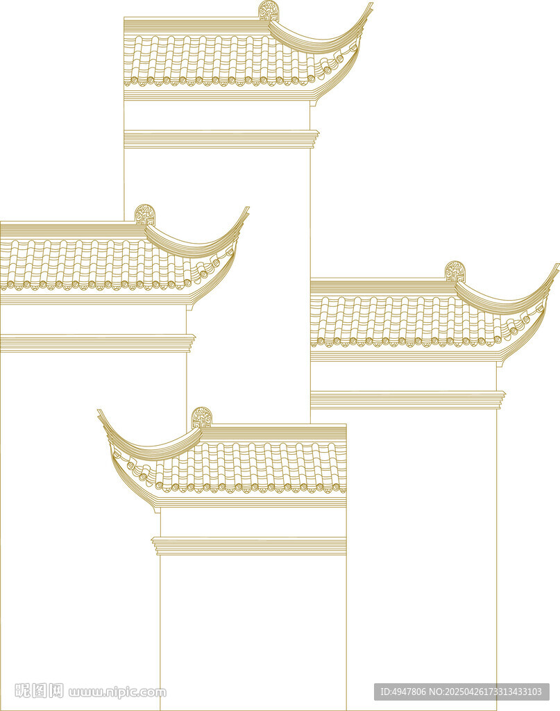 中式古建筑屋檐元素 矢量图