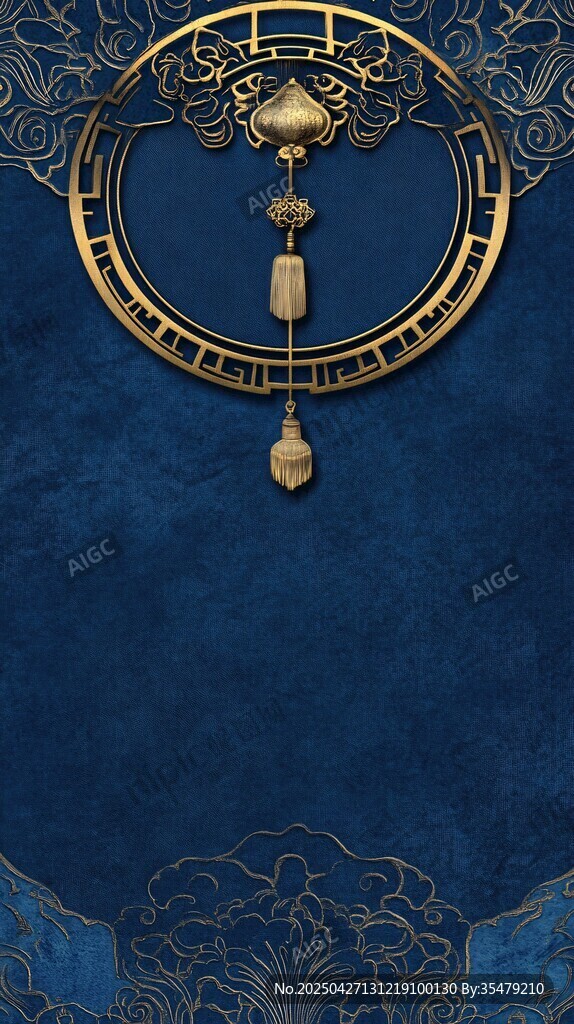 中式金饰蓝底古典装饰图