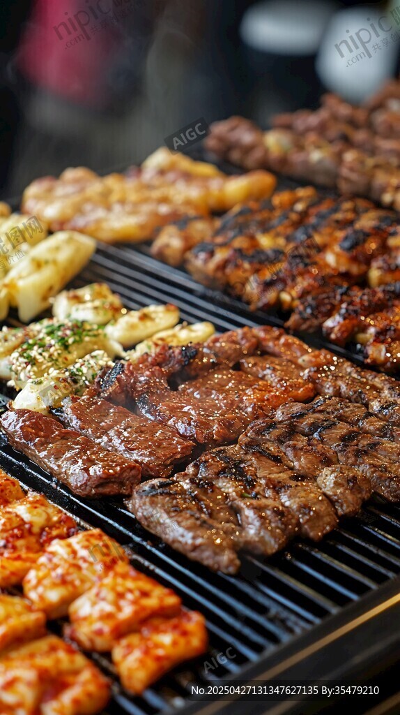 烤架上的多样美味烤肉
