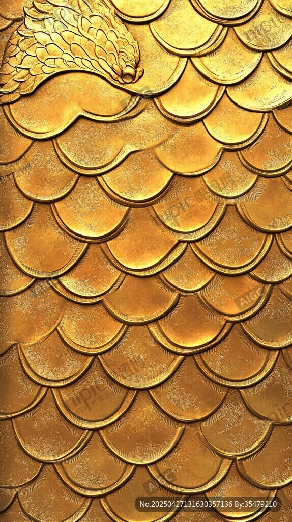 金色鱼鳞状金属纹理图案