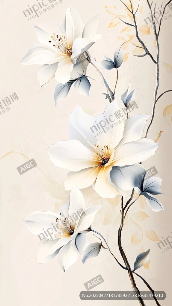中式淡雅花卉插画艺术