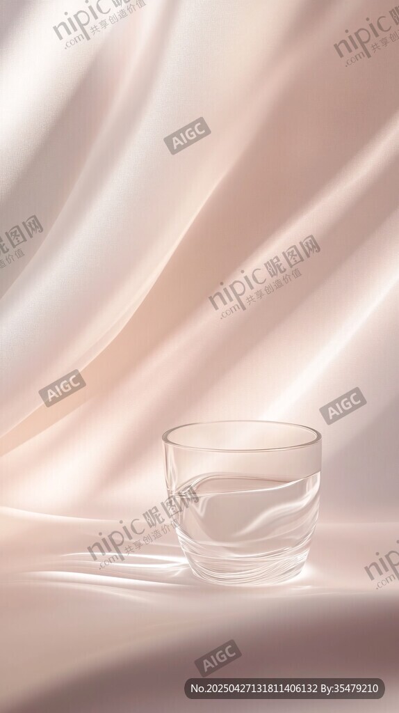 素色背景上的透明玻璃杯