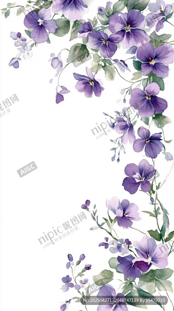 紫色花卉水彩装饰画