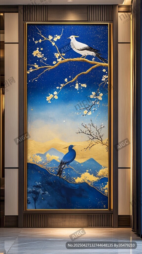 花鸟山水玄关艺术装饰画