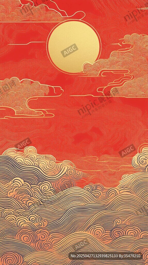 红日云海中式祥瑞图景