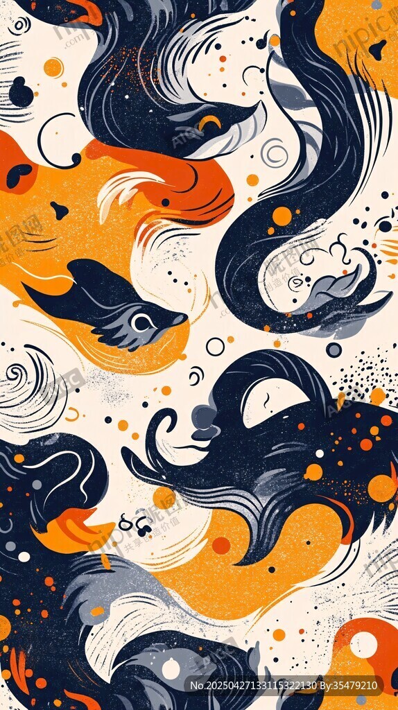 梦幻海洋生物抽象艺术图