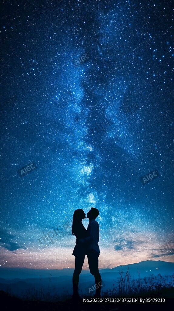 星空下的浪漫情侣剪影