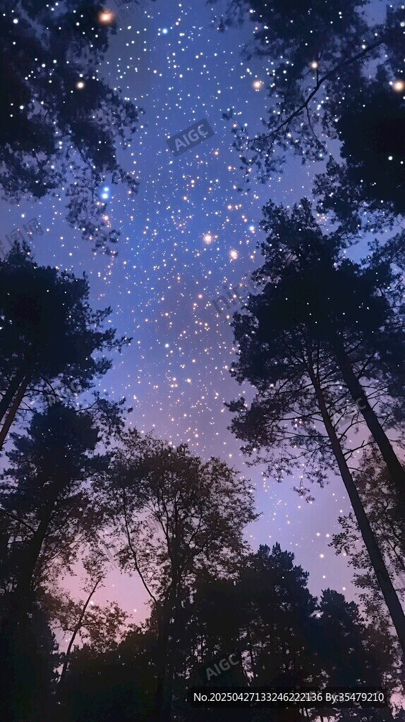 森林夜空繁星璀璨景象