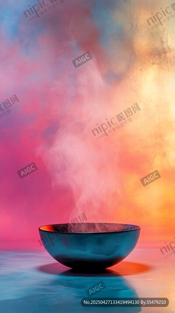 梦幻氛围中冒着热气的碗