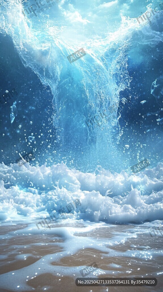 梦幻海浪冲击沙滩景象