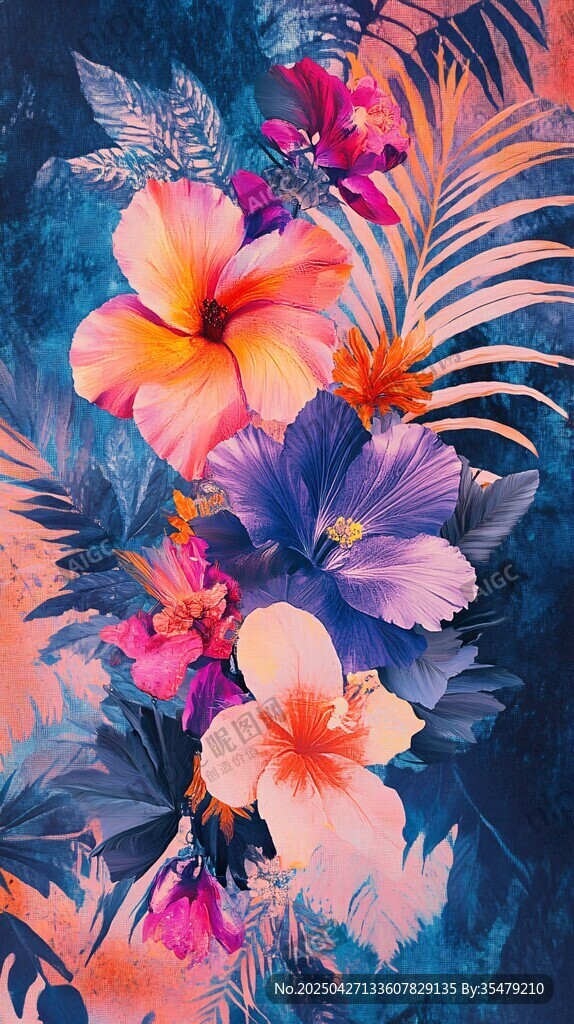 热带花卉梦幻插画