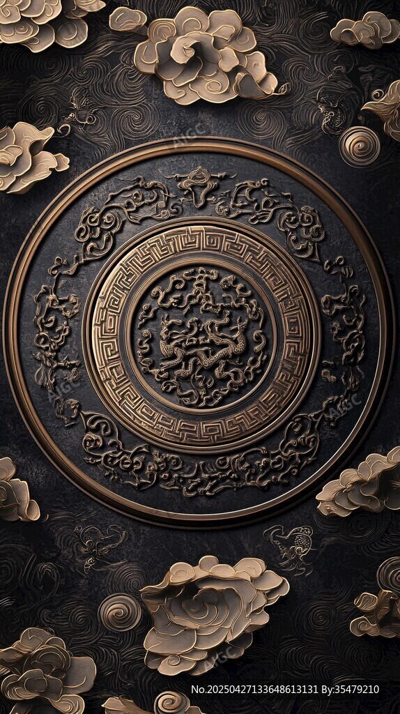 中式古典云纹龙纹浮雕图案