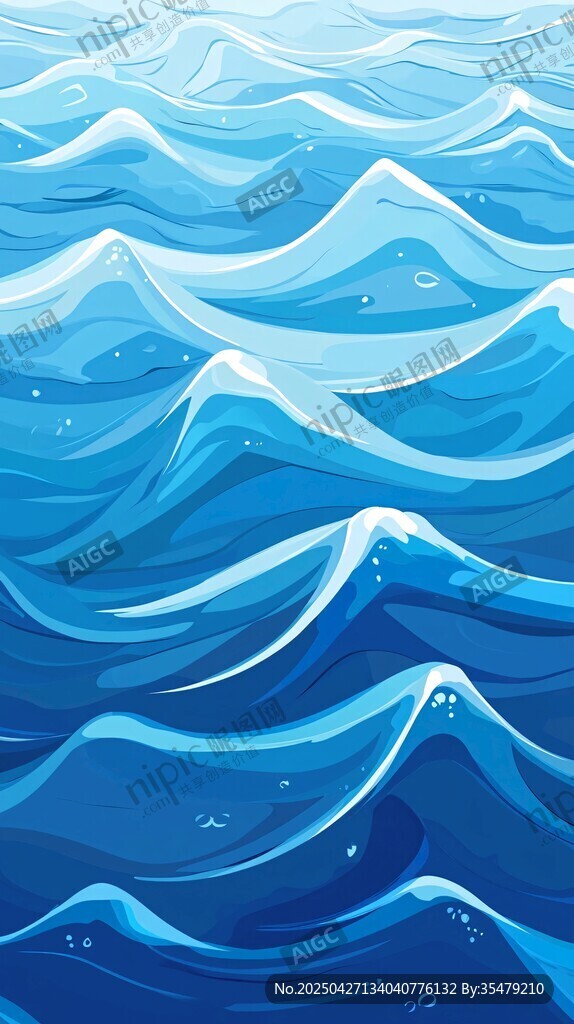 蓝色海洋波浪插画背景