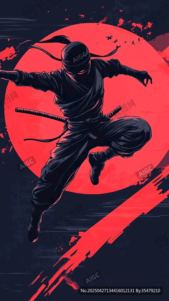 飞跃的忍者武士剪影