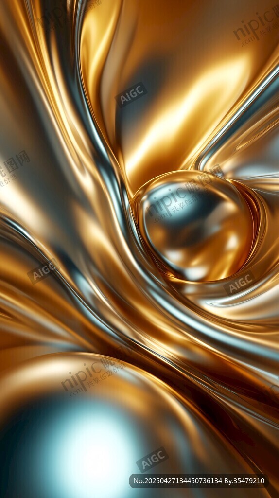 金属流体质感艺术球体画面