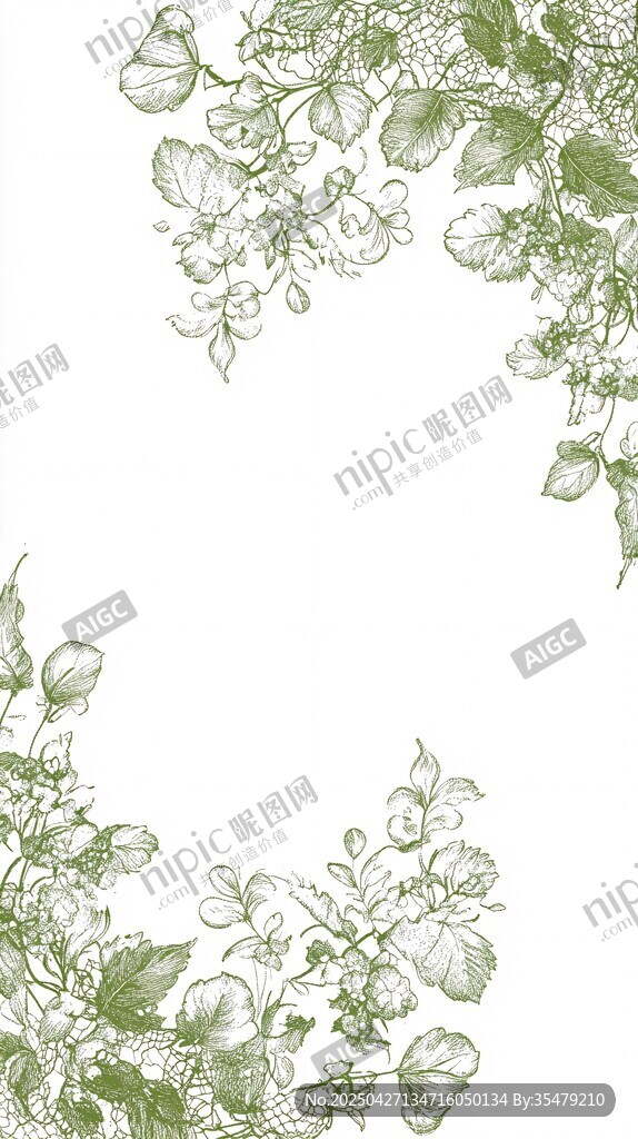 手绘绿植花卉边框图案