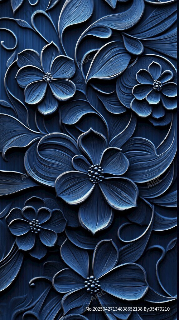 蓝色立体花卉纹理图案