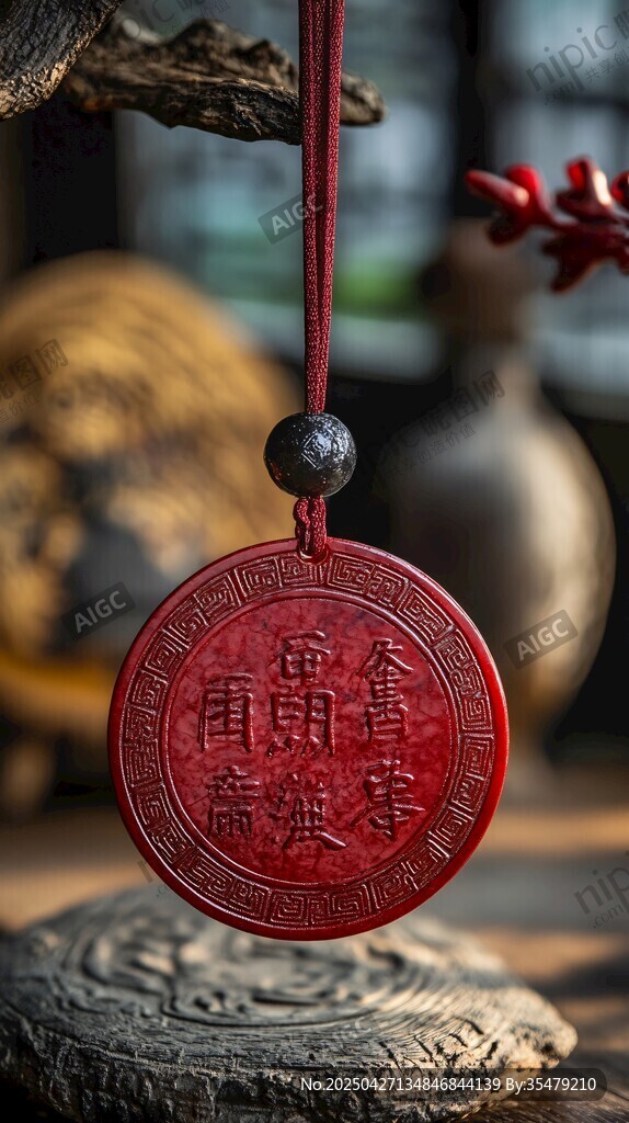 红色祈福牌挂饰古风韵味