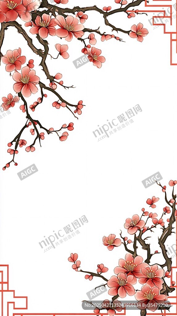 中式梅花边框装饰图案