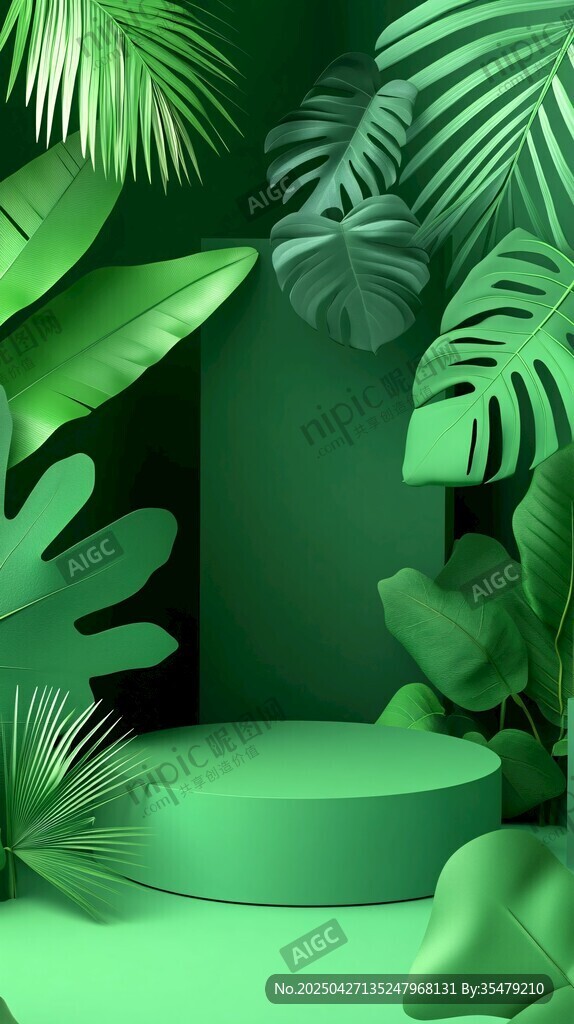 绿植环绕的清新展示台