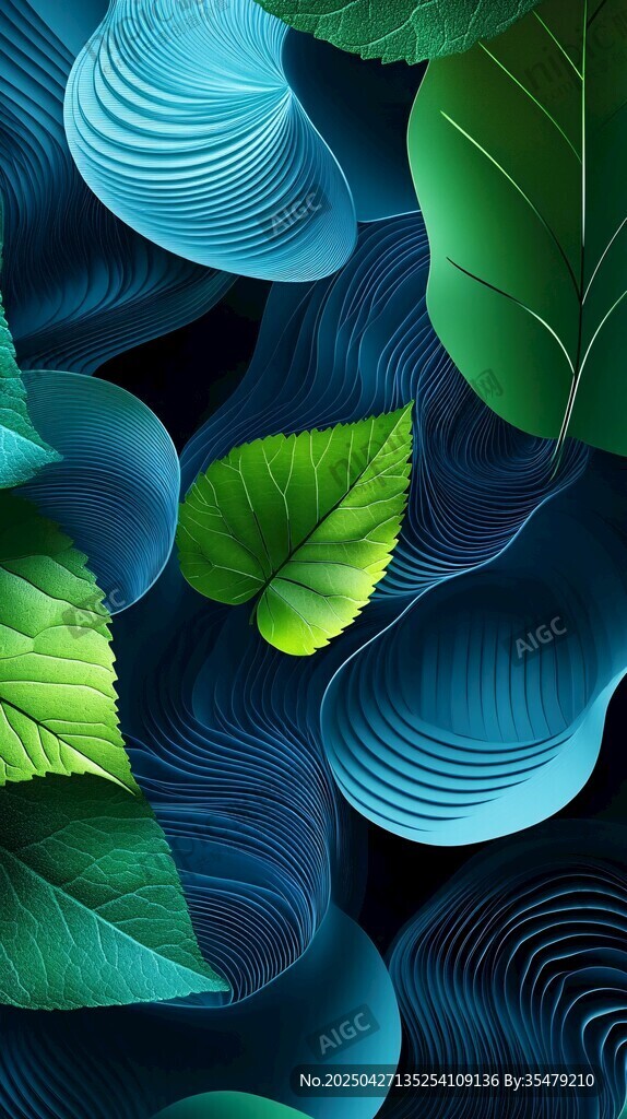 梦幻蓝绿交织的叶片世界