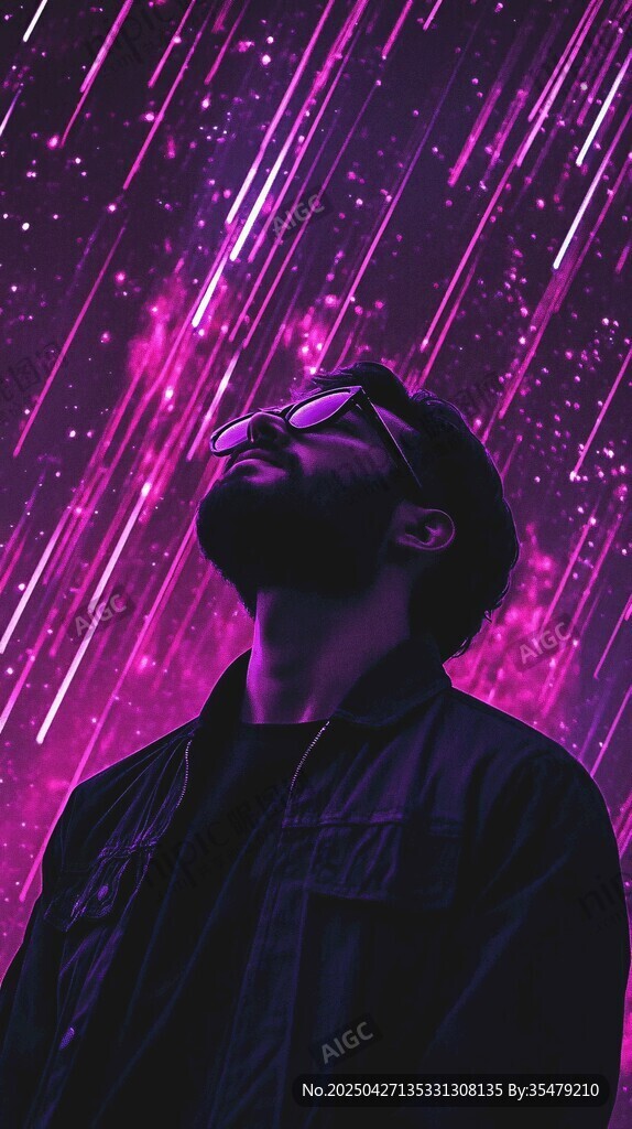 仰望梦幻星空的男子