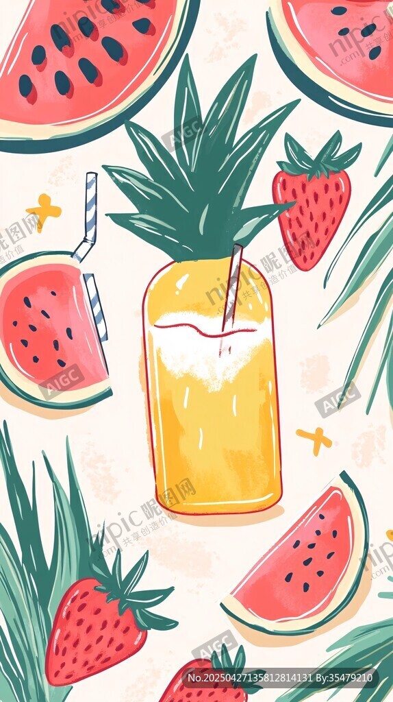 夏日缤纷水果插画图案
