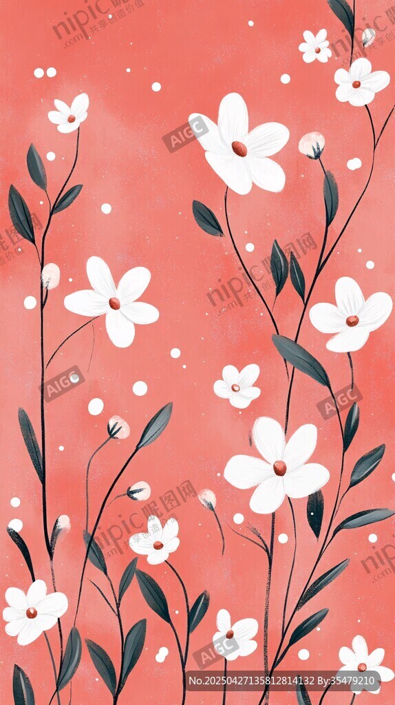 粉色背景清新花卉插画