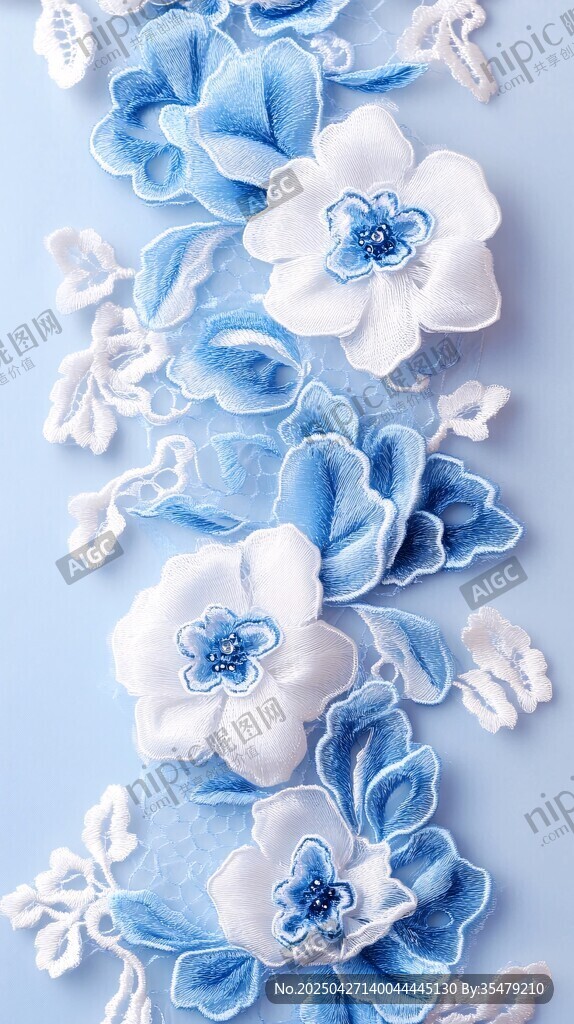 蓝白绣花图案 精致唯美