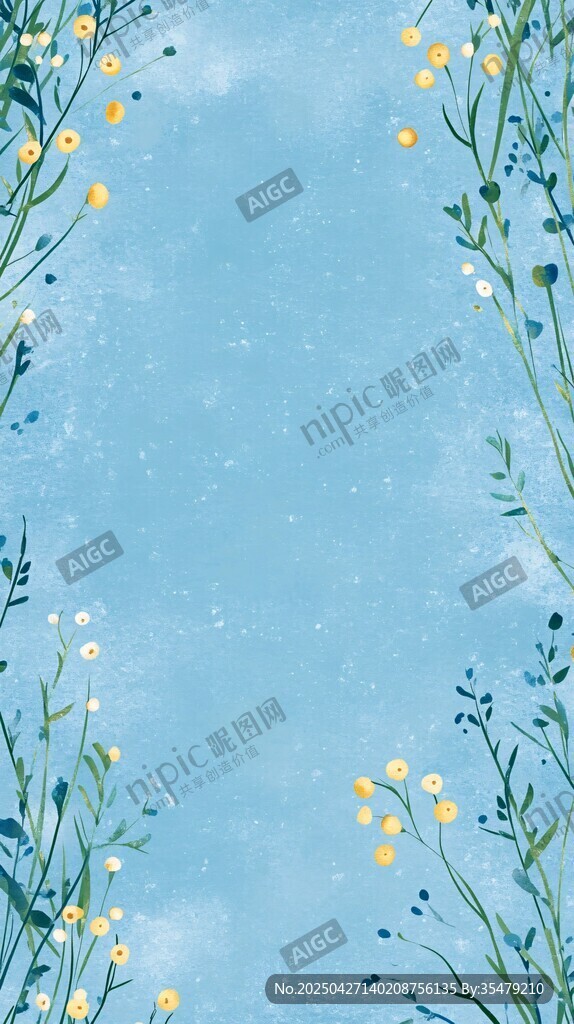 清新蓝底花草背景图