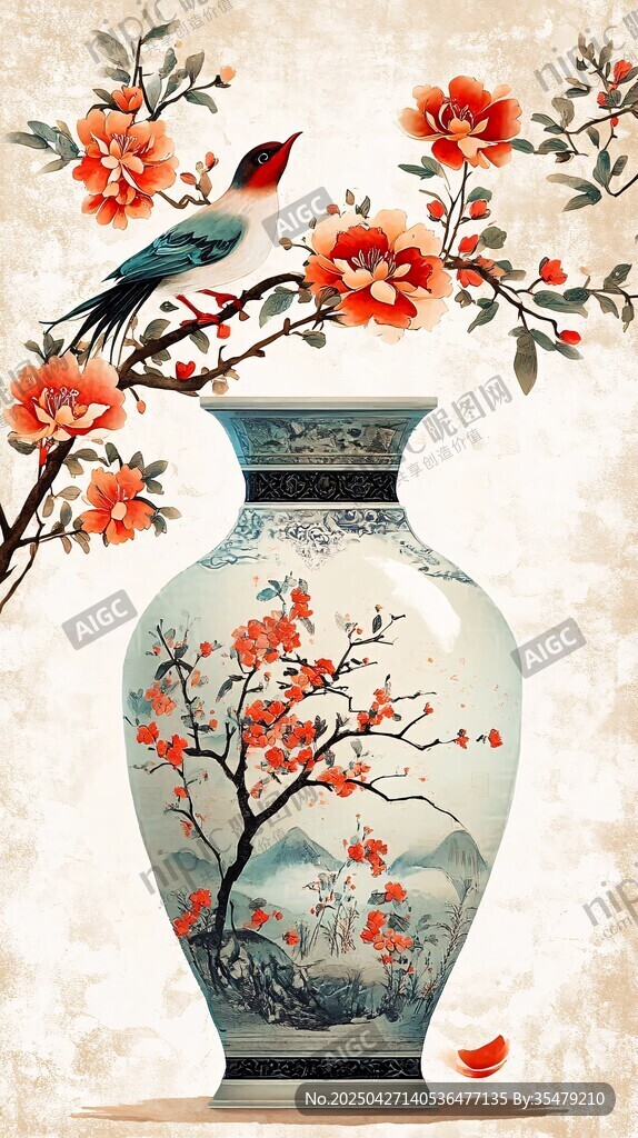 花鸟瓷瓶图