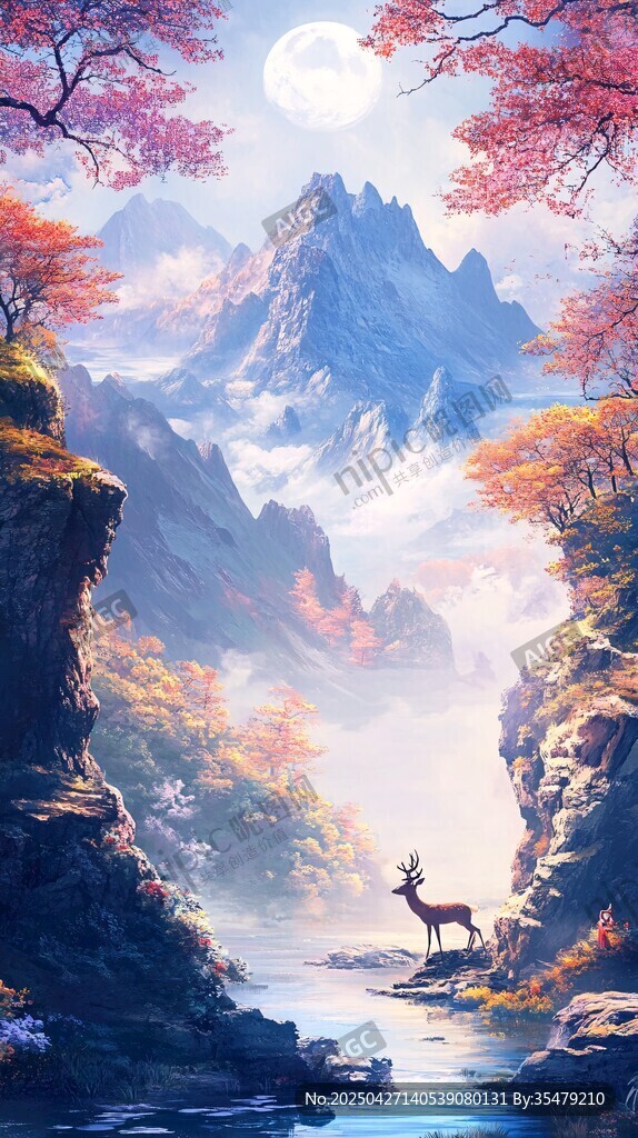 月夜山林间的鹿影奇观