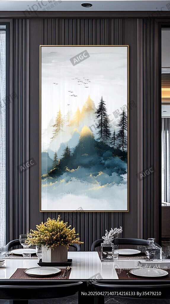 中式山水挂画装点雅致餐厅