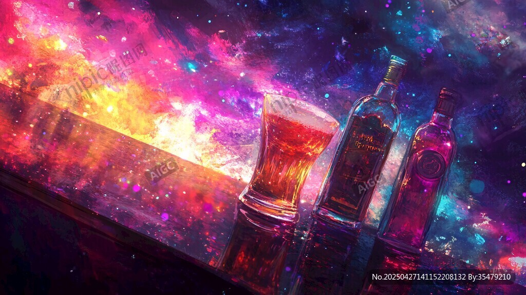 梦幻星空下的美酒景致