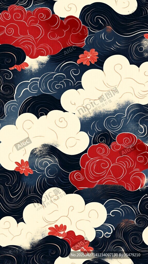 中式云纹海浪花卉图案