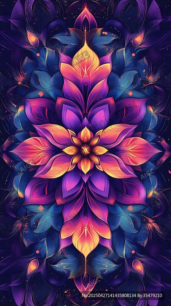 梦幻绚丽对称花卉图案