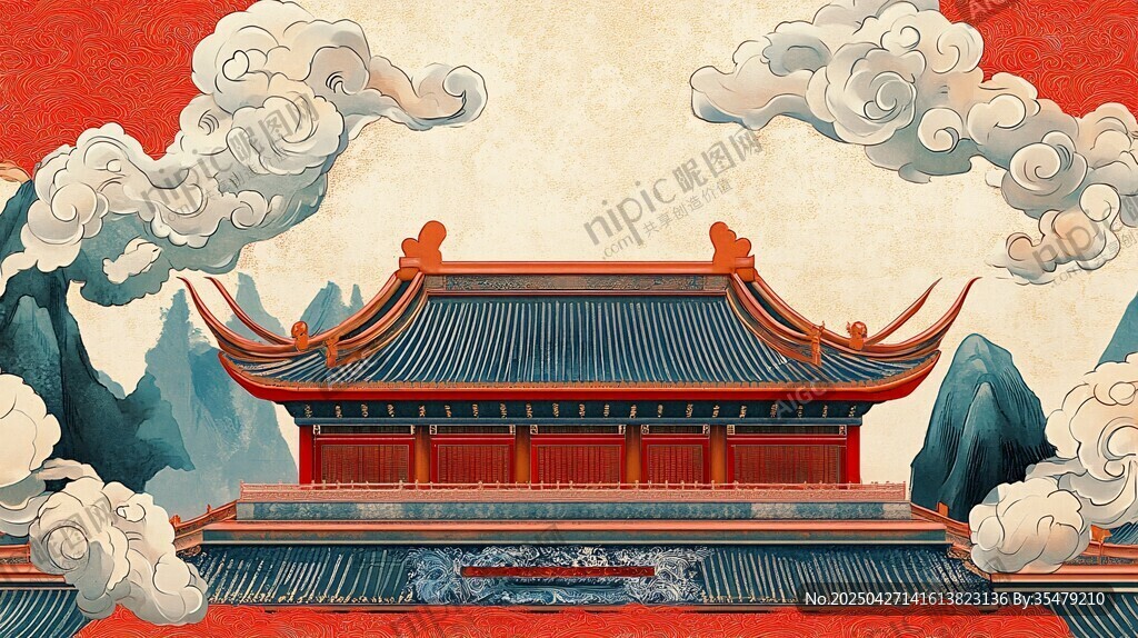 古风中式建筑与山水云景