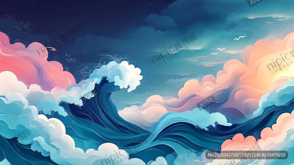 梦幻海浪与绚烂天空之景