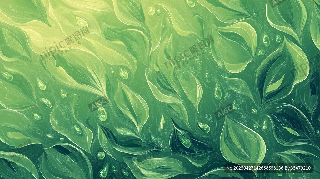 清新绿叶水滴梦幻背景图