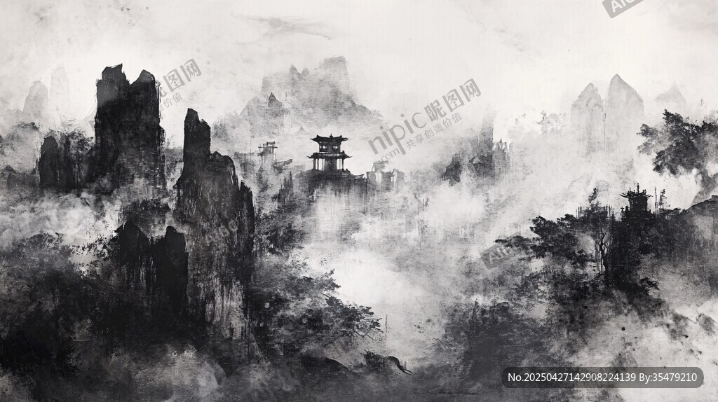 水墨山水间的古韵景致
