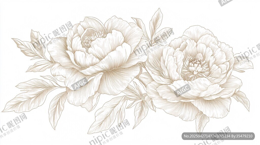 优雅白牡丹花卉插画