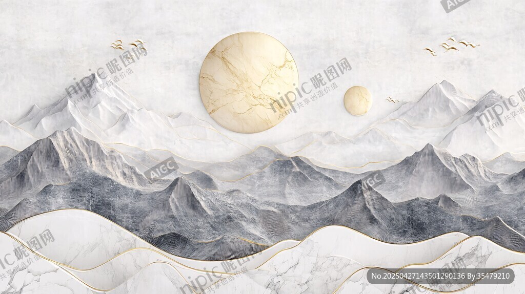 新中式山水日月背景图