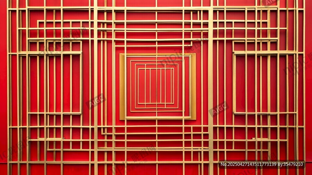红色金框几何图案背景