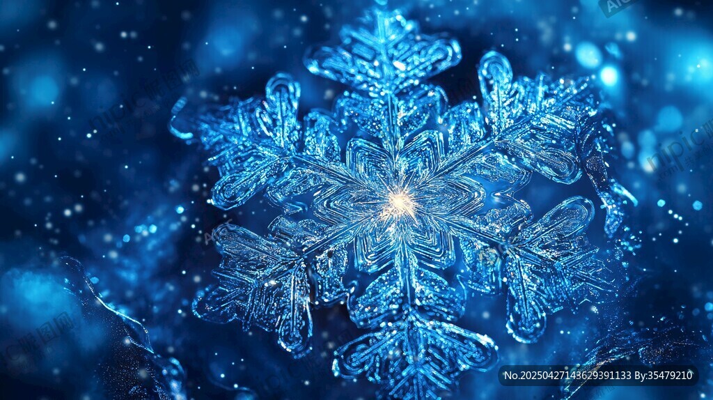 梦幻蓝色雪花特写