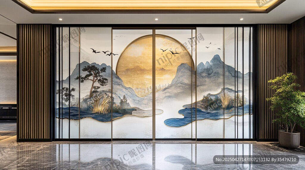 中式山水艺术屏风装饰画