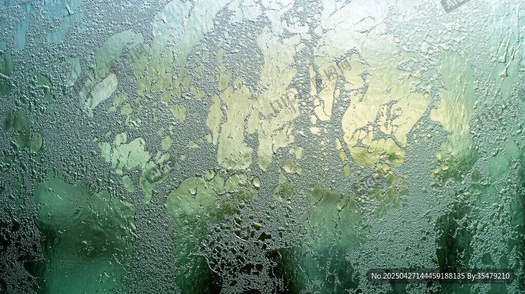 窗上水珠模糊的户外景色