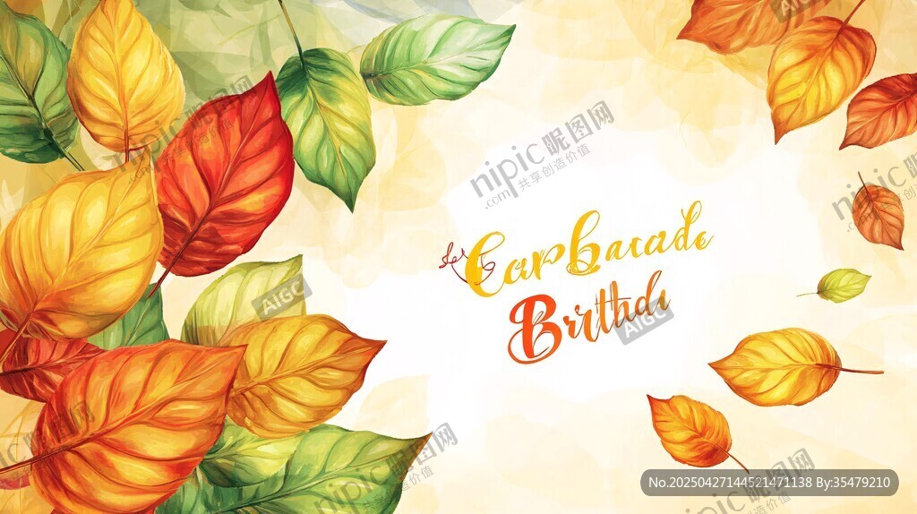 秋叶环绕的生日祝福背景