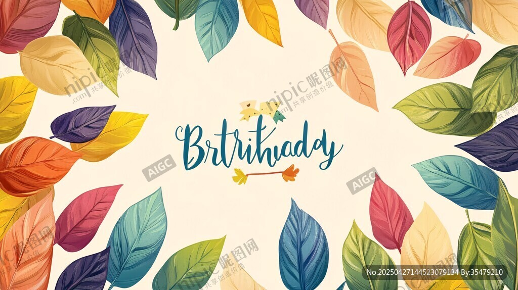多彩秋叶环绕的生日祝福