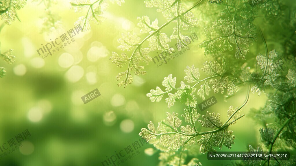 春日嫩绿枝叶梦幻背景